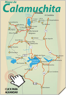 Mapa de Calamuchita - Imagen: Turismocordoba.com.ar