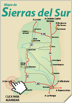 Mapa del Circuito Sierras del Sur - Imagen: Turismocordoba.com.ar